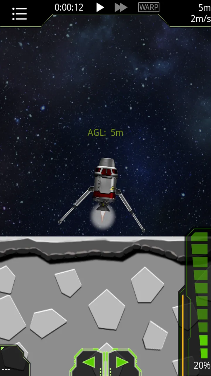 Technische Ansicht einer Rakete im Spiel